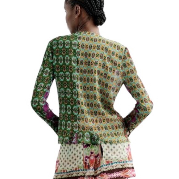 NWT Zara Semi Sheer Chiffon Paisley Printed Tie Neck Beaded Tassel Blouse - XL - Picture 3 of 16